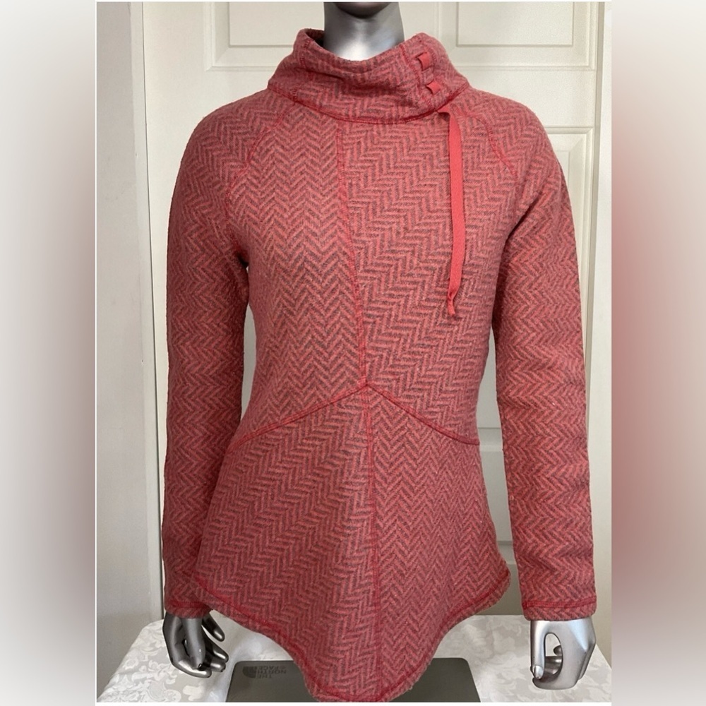 PrAna tunic Orange Herringbone Asymmetrical Back Yoga Long Sleeve Size Small